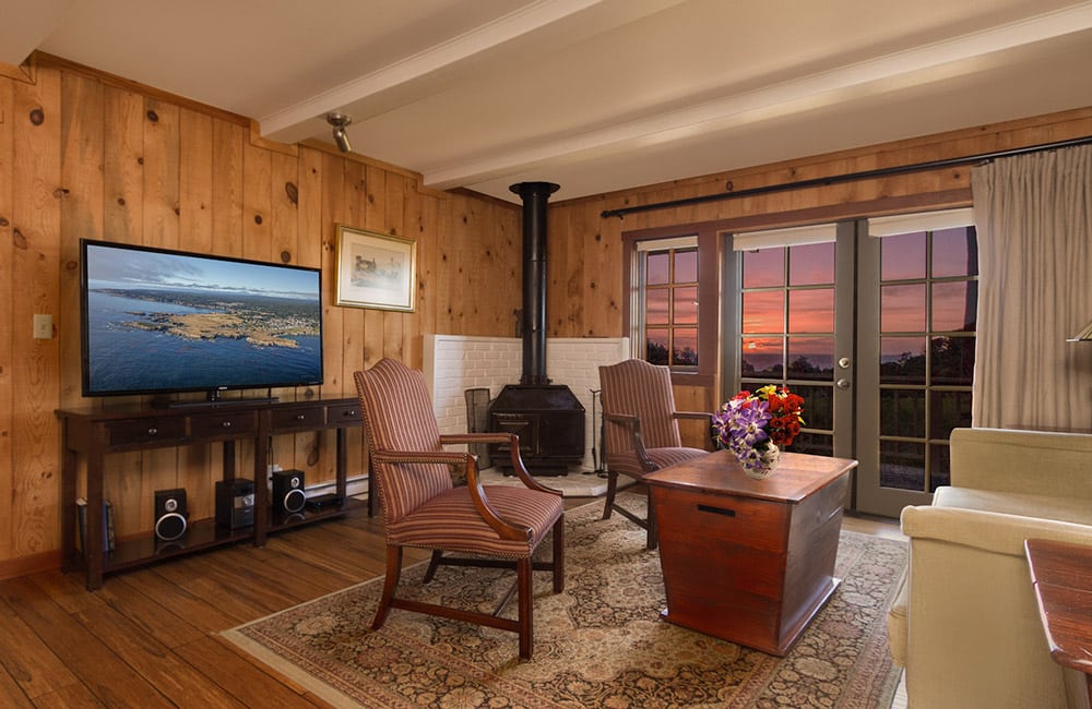 mendocino coast bed and breakfast with ocean views, fireplace and large screen TV - king bed