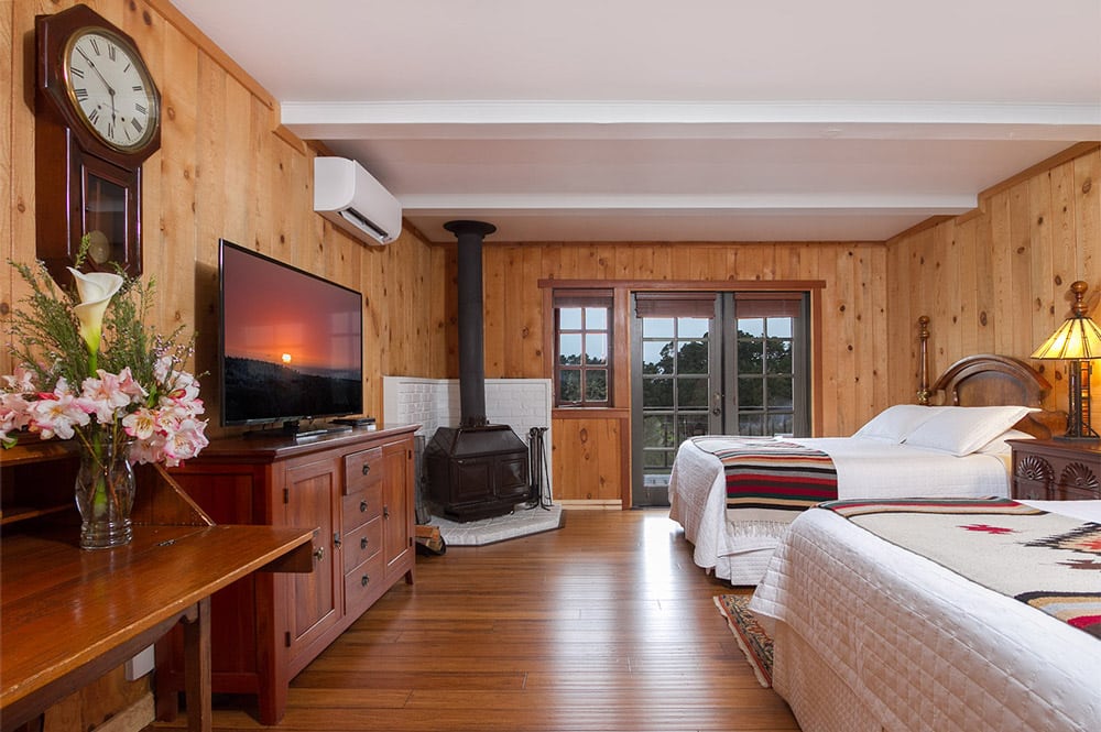 mendocino coast bed and breakfast with ocean views, fireplace and large screen TV - 2 queen beds