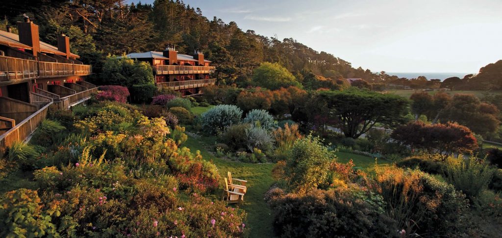 mendocino oceanview hotel stanford inn exterior with gardens and buildings