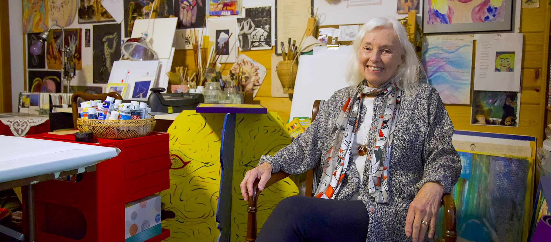 joan stanford in her art studio at stanford inn and resort on the mendocino coast